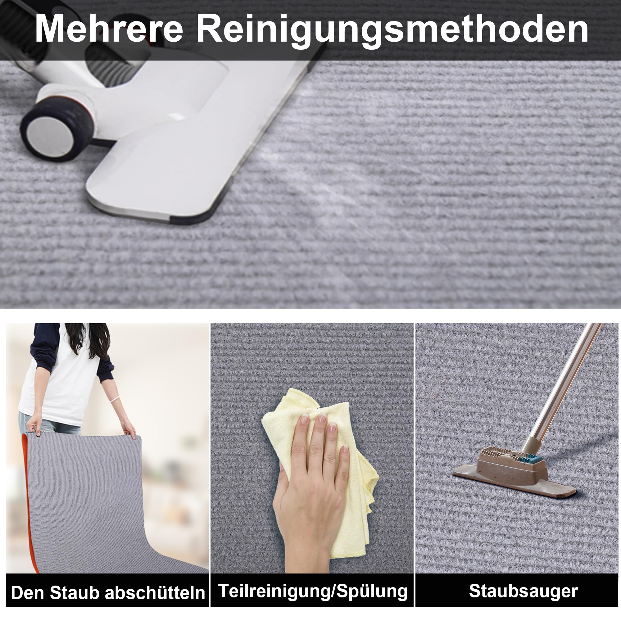 tonchean Teppichläufer Meterware 300x120 cm rutschfest Teppich Läufer Flur | Waschbar Küchenteppich Schmutzfangmatte groß Eingang Korridor Teppich Lang flur Fußmatte für Küche Wohnzimmer Büro, Hellgrau