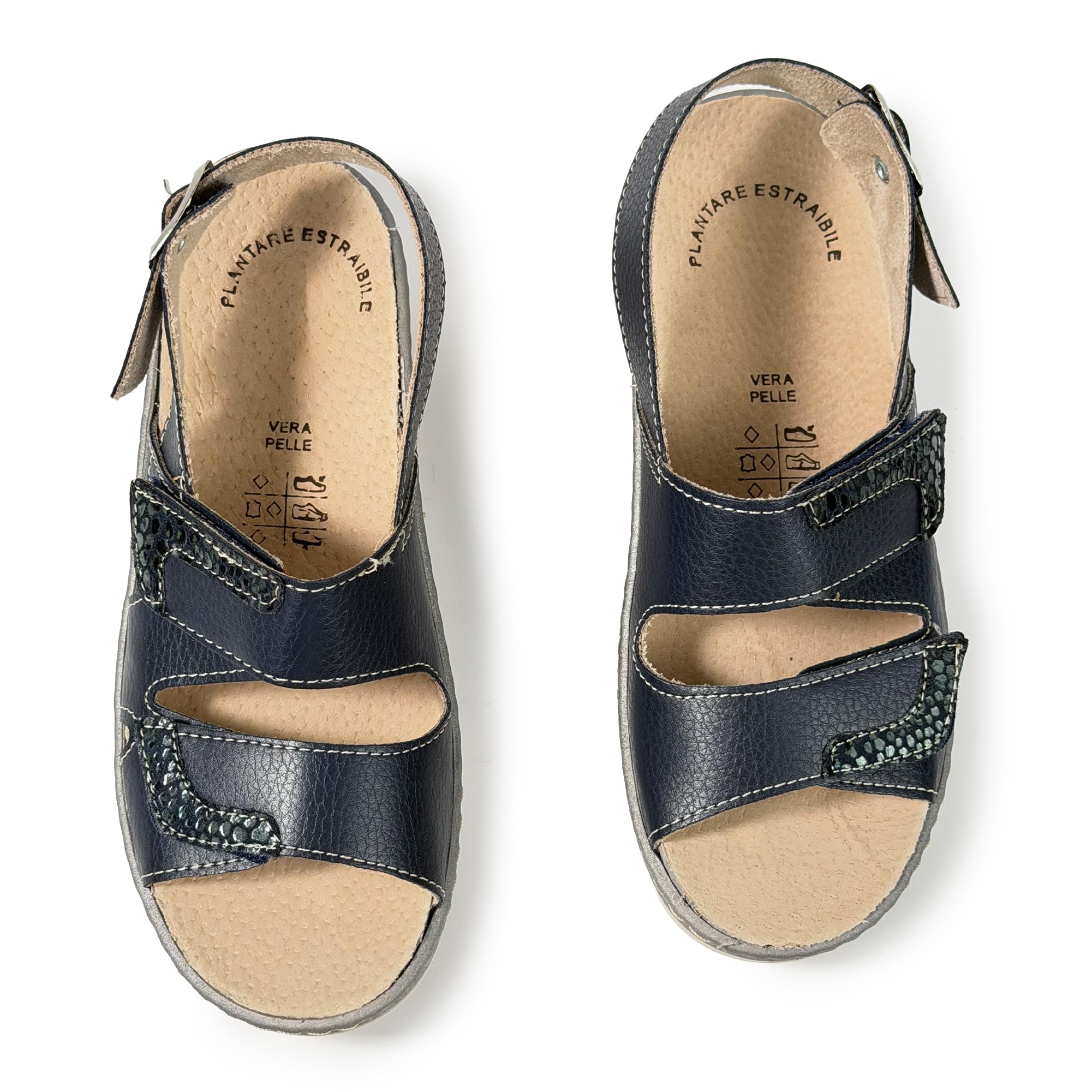 JOMIX Sandalias Mujer Cómodas con Cierre Ajustable Sandalias Ortopédicas Mujer Plantilla Extraíble de Piel Cuña Baja Antideslizante para Pies Anchos Verano Caminar