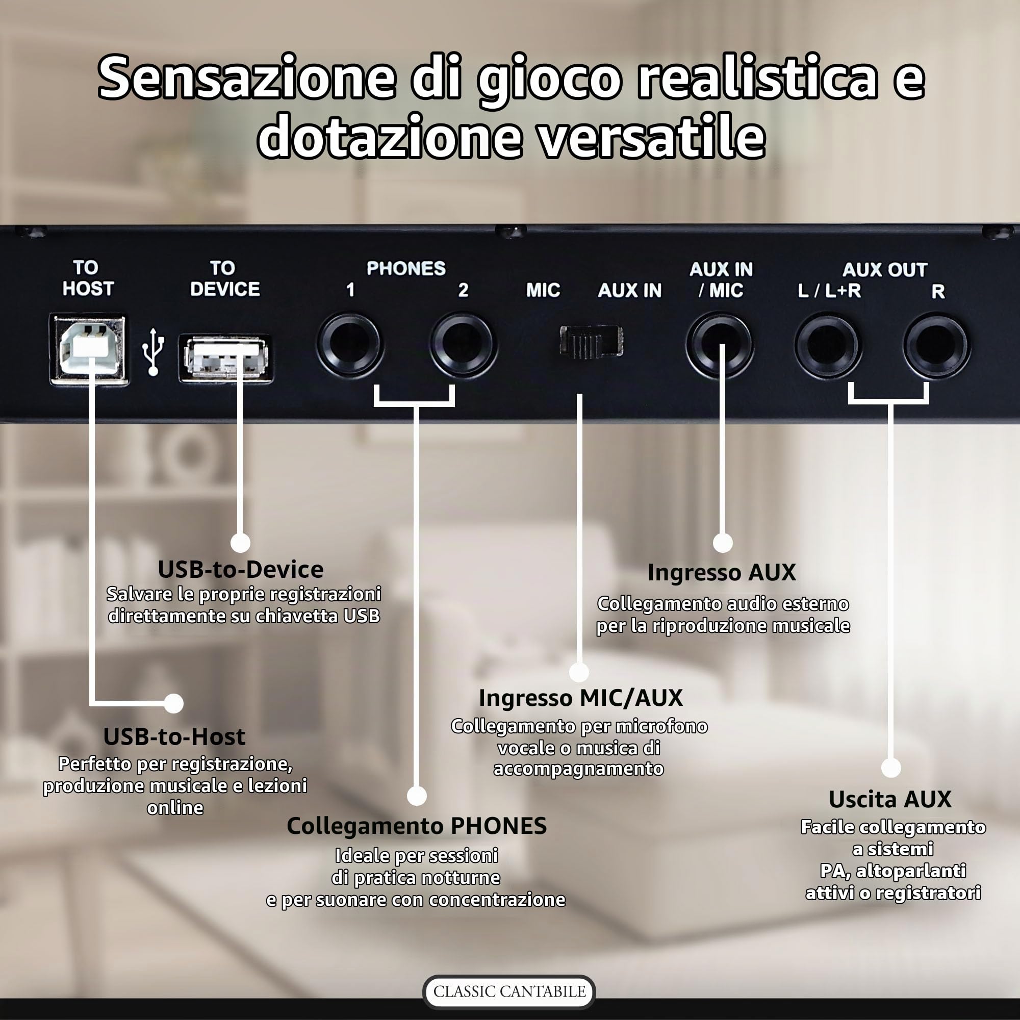 Classic Cantabile UP-1 LA Pianoforte Verticale Digitale - 88 Tastiera pesata - Pianola musicale con USB, MIDI, 256 polifonia, 40 voci - Piano digitale Set con Panca e Cuffie - Quercia Chiara