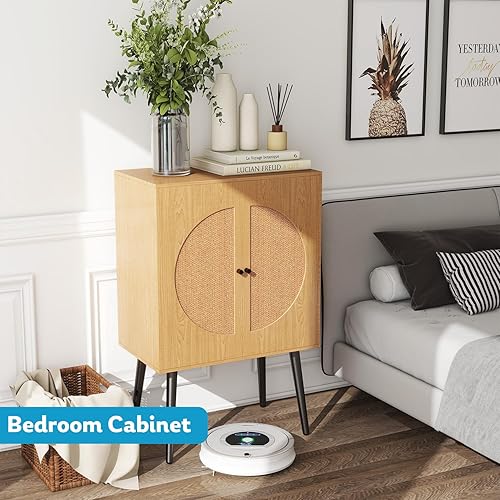 Miniatura 5 de Wonder Comfort Aparador de ratán para bufé, mesa consola de almacenamiento de cocina con 2 puertas abiertas para sala, comedor, dormitorio, entrada,