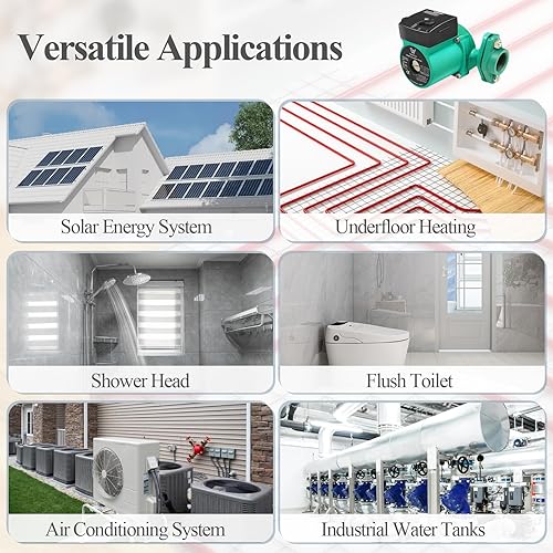 Miniatura 5 de AB Bomba de circulación de 110 V, bomba de recirculación de agua caliente de 130 W, 13 GPM, bomba de circulación conmutable de 3 velocidades con