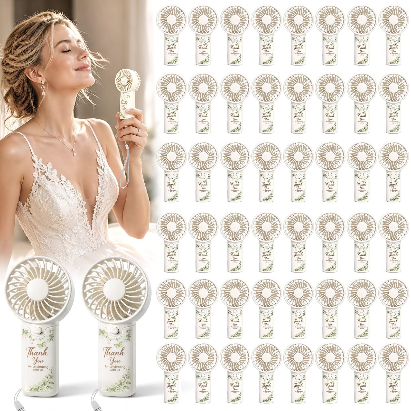 Photo 1 of 50 Pcs Mini Fans Bulk for Wedding Guests, Mini Handheld Electric Fans, Battery Operated Portable Fans for Wedding Ceremony, Bridal Shower, Baby Shower, Birthday Party Favors, Batteries Not Included