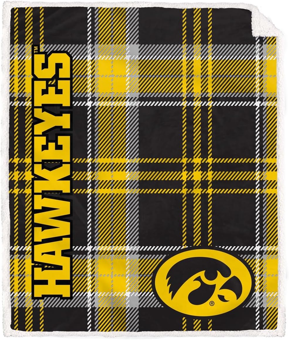 NCAA Iowa Hawkeyes Playmaker Plaid Ultra Cozy Sherpa Throw