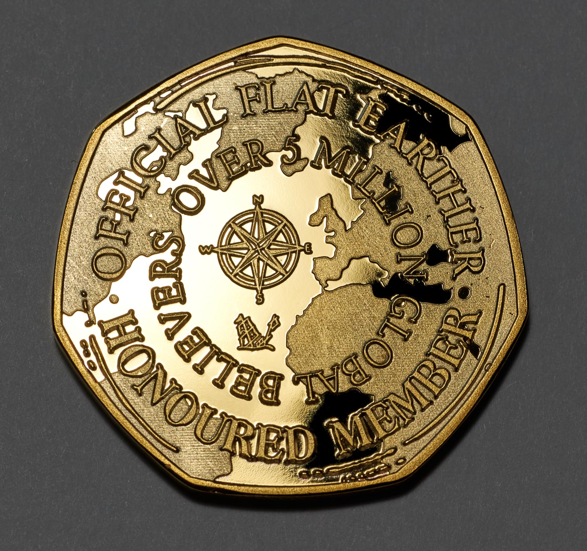 The Commemorative Coin Company Silver Official Flat Earther/Earth 24Ct Gold Commemorative. Membership Coin. 5 Million Global Members! Gift/Present