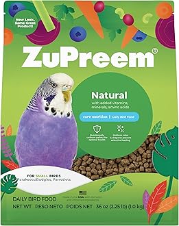 Natural Bird Food, Bird Feed Pellets for Parakeets, Budgies, Parrotlets, & Doves, ZuPreem Core Nutrition, Made in USA, Added Vitamins, Parakeet Food, Budgie Feed, (Small, 2.25 lb Bag)