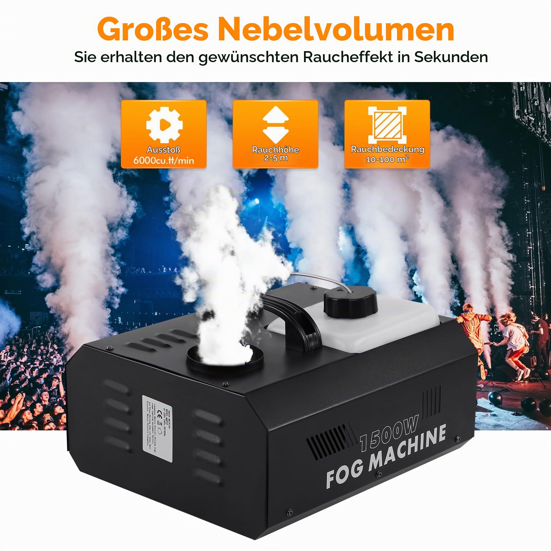 1500W Nebelmaschine mit DMX Funktion, Tragbare Effektmaschine ideal für DJ Auftritte, Disco, Party, Halloween, Hochzeiten, Weihnachten und weitere Veranstaltungen - 2 Stück
