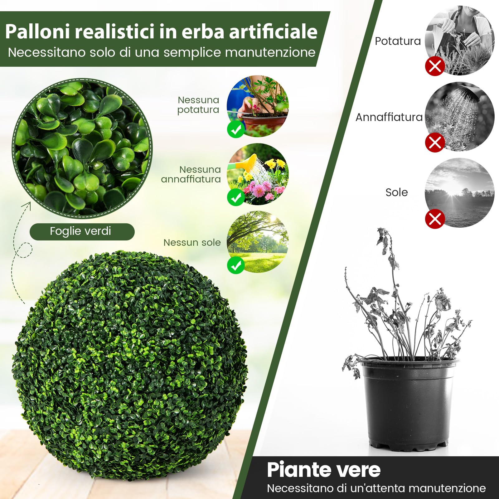 COSTWAY Pianta Artificiale con Palline di Bosso 48 cm