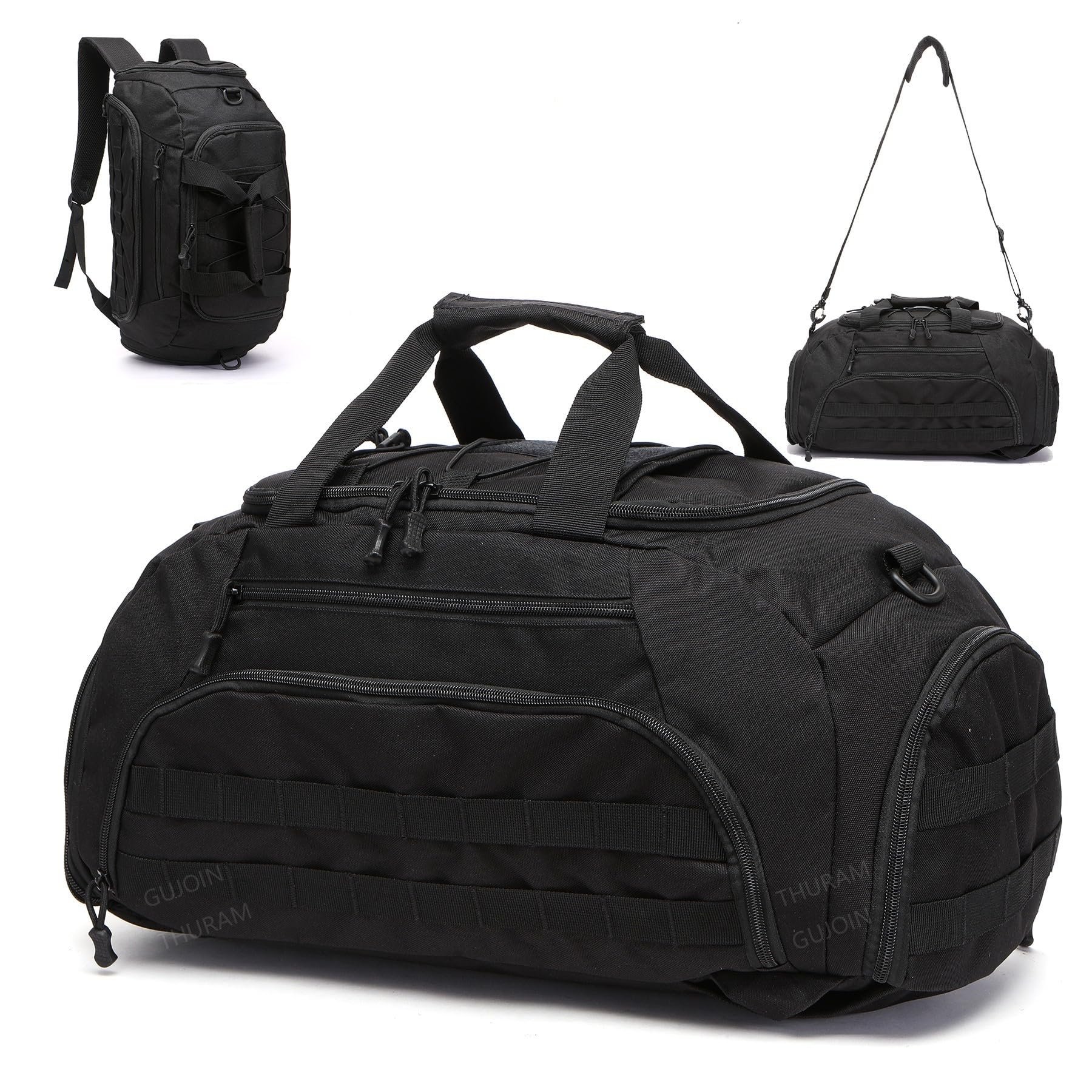 GUJOIN 3-in-1 Tactical Gym Backpack with Shoe Compartment Convertible Duffel Sling Bag for Men Women Weekender Overnight Travel Bag Fitness Bag Bags (Black)