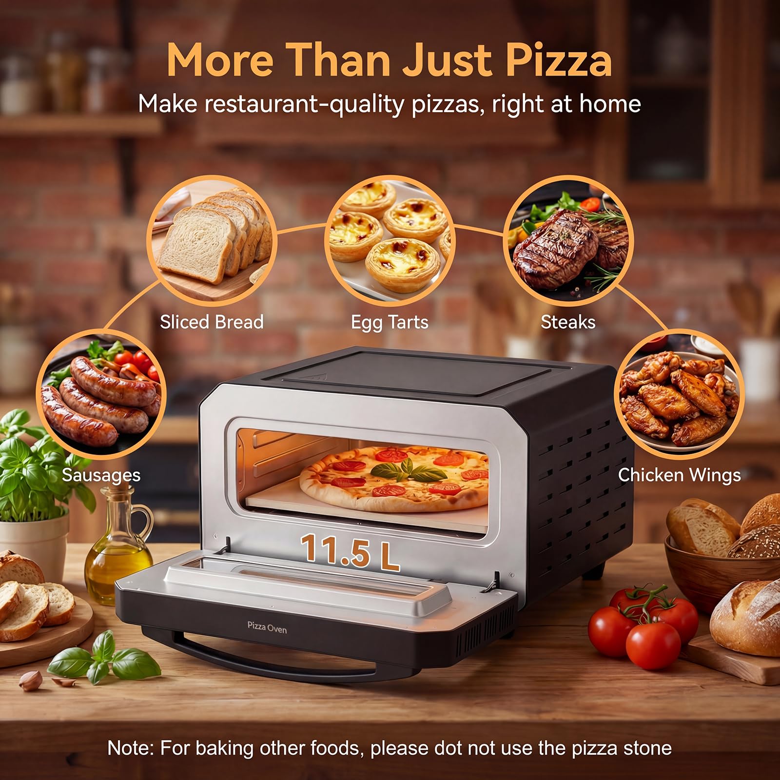 LIFEZEAL Four Électrique pour Pizza, Four de Table avec 6 Programmes, Cuisson en 2 Minutes, Température et Temps Réglables, Machine de Table pour Pizza à 400℃ avec Pierre Rétractable, Couteau à pizza