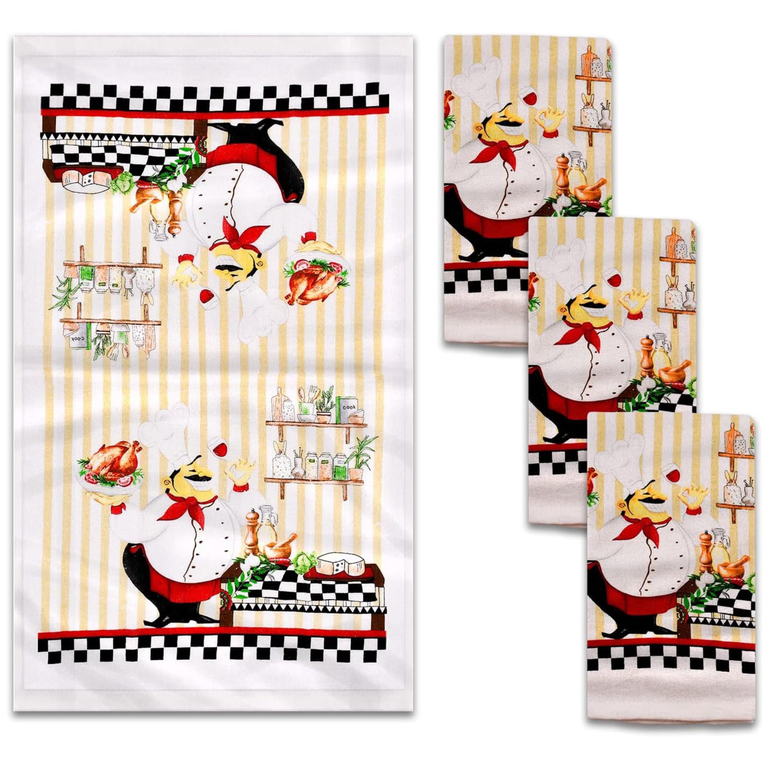 Lobyn Value Packs 4 Pack Absorbent Lightweight Kitchen Dish Towels 15x25 Cotton Poly (Chef)