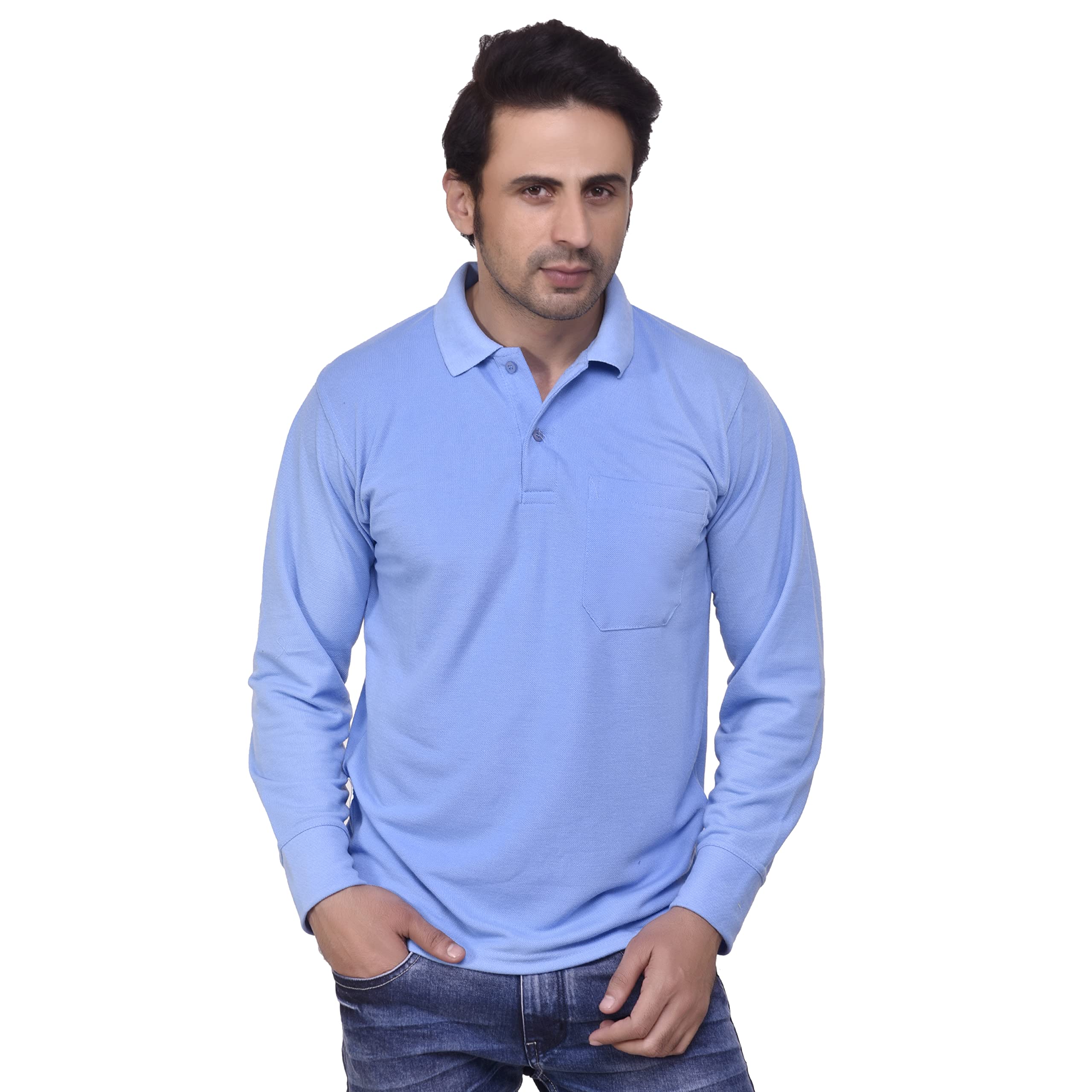 sman Stylish Men's Regular Fit Collared Full Sleeve Polo T-Shirt Real Matty Cotton Blend with Pocket for-picture-33
