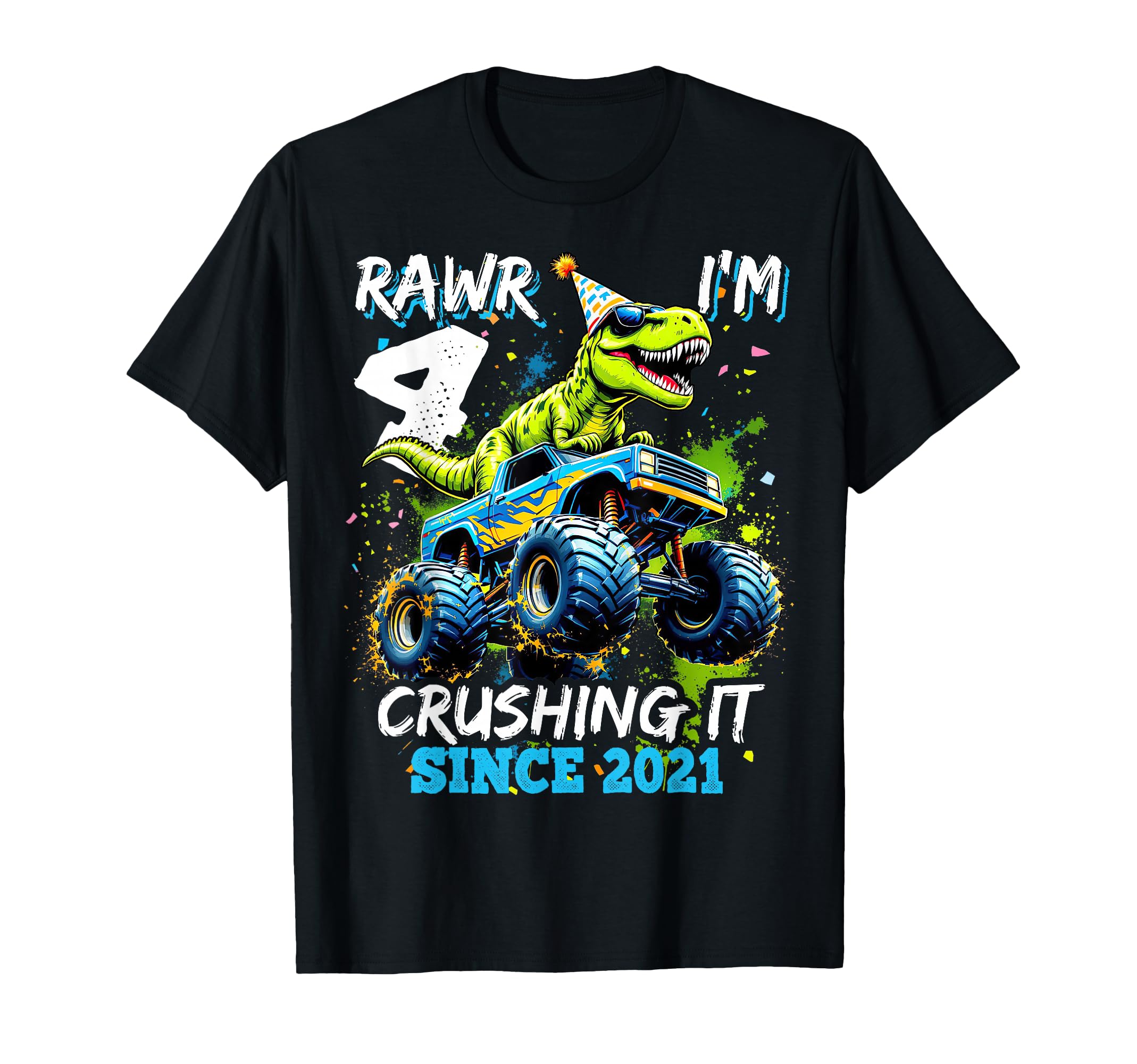 4th Birthday Monster Truck Dinosaur Party Boys Rawr I'm 4 T-Shirt