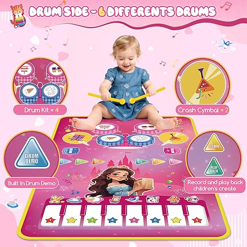 Miniatura 3 de Piano Mat - Juguetes para bebés y niñas, 3 en 1, tambor de piano para niños, tapete de juego musical para niños de 12 a 36 meses, regalos de