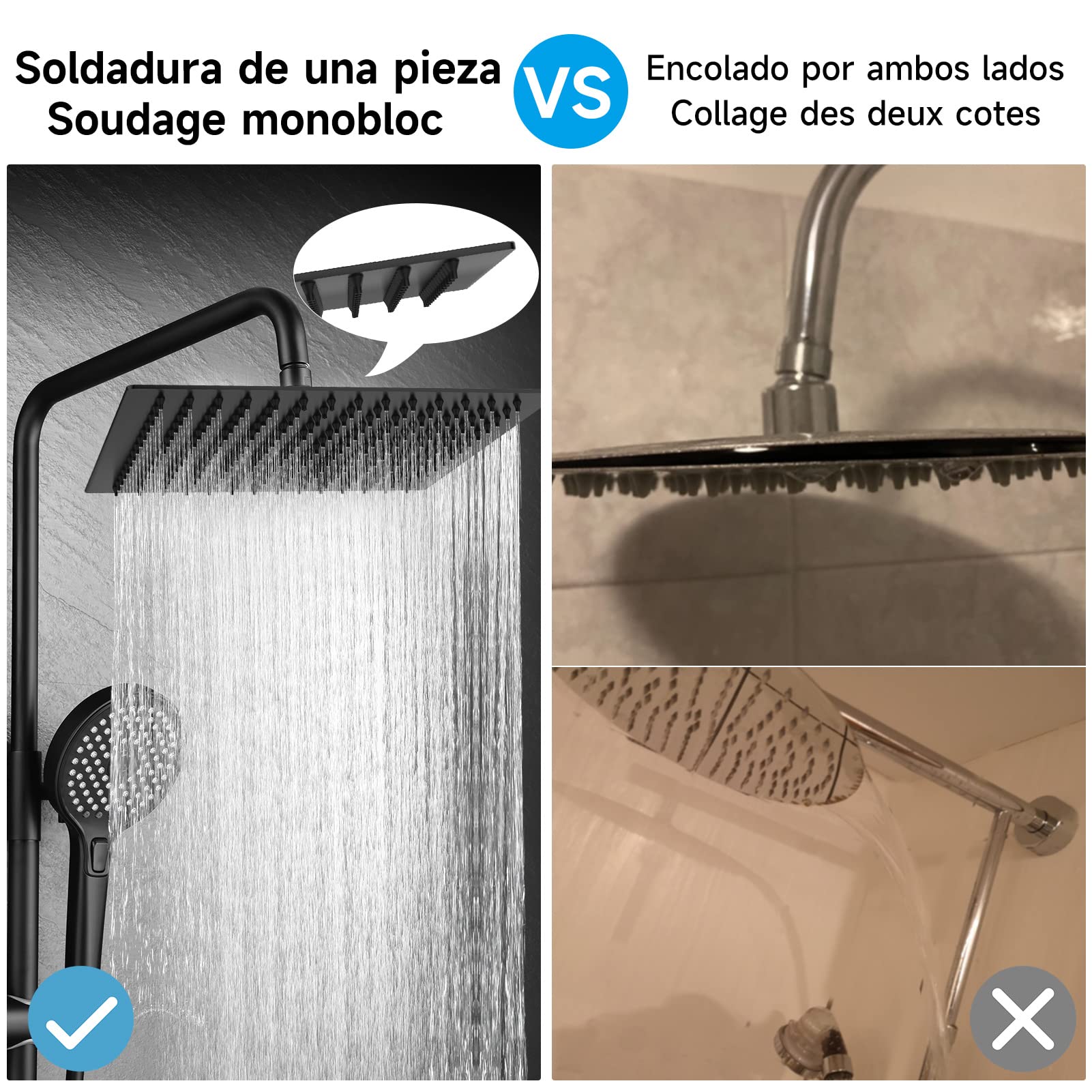 HAUSPROFI - Cabezal de ducha cuadrado de acero inoxidable con boquillas de 8 pulgadas/20 cm, acabado mate