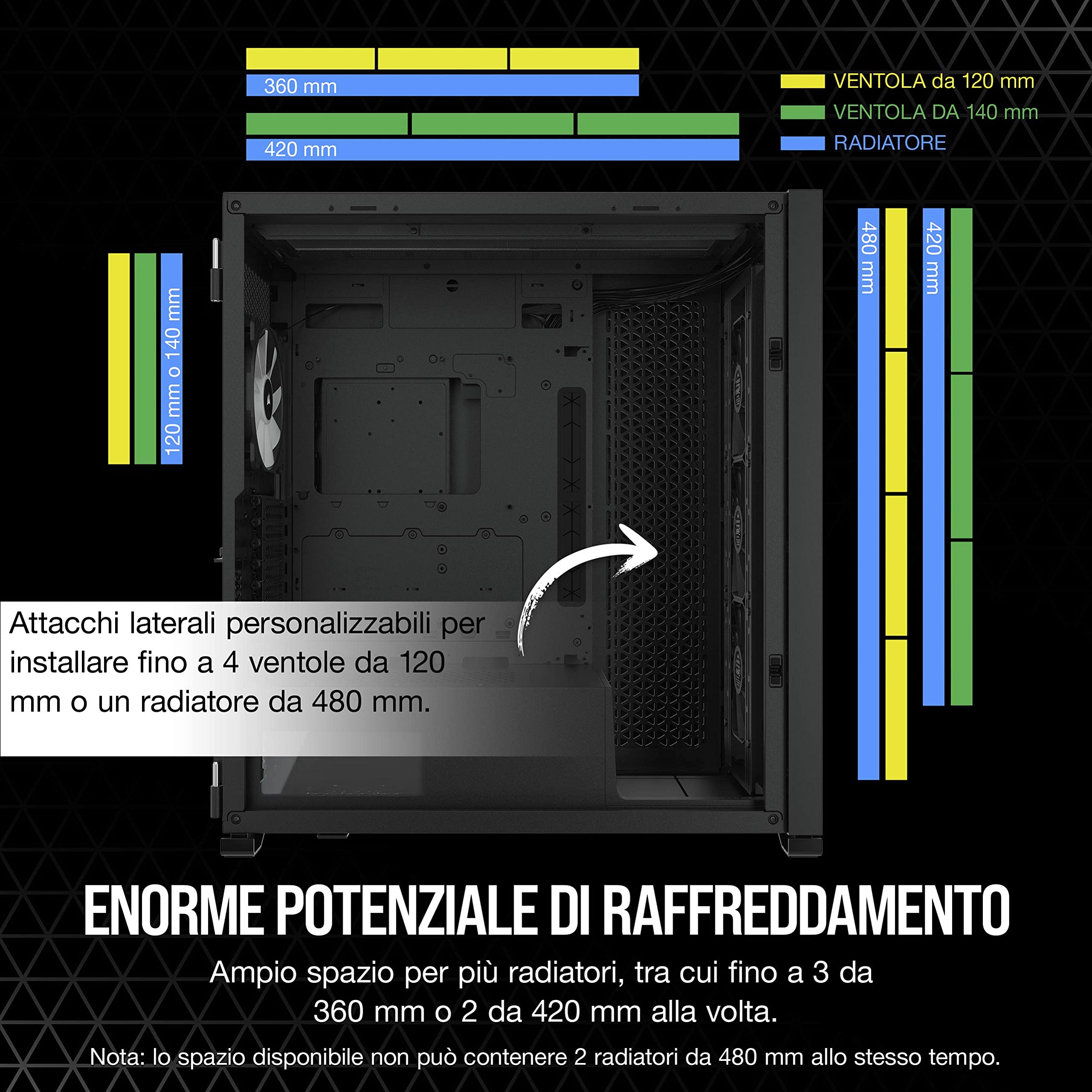 Corsair iCUE 7000X RGB Case per PC Intelligente ATX Full-Tower, Tre Pannelli in Vetro Temperato, Quattro Ventole RGB da 140 mm Incluse, Generoso Spazio Interno, Nero