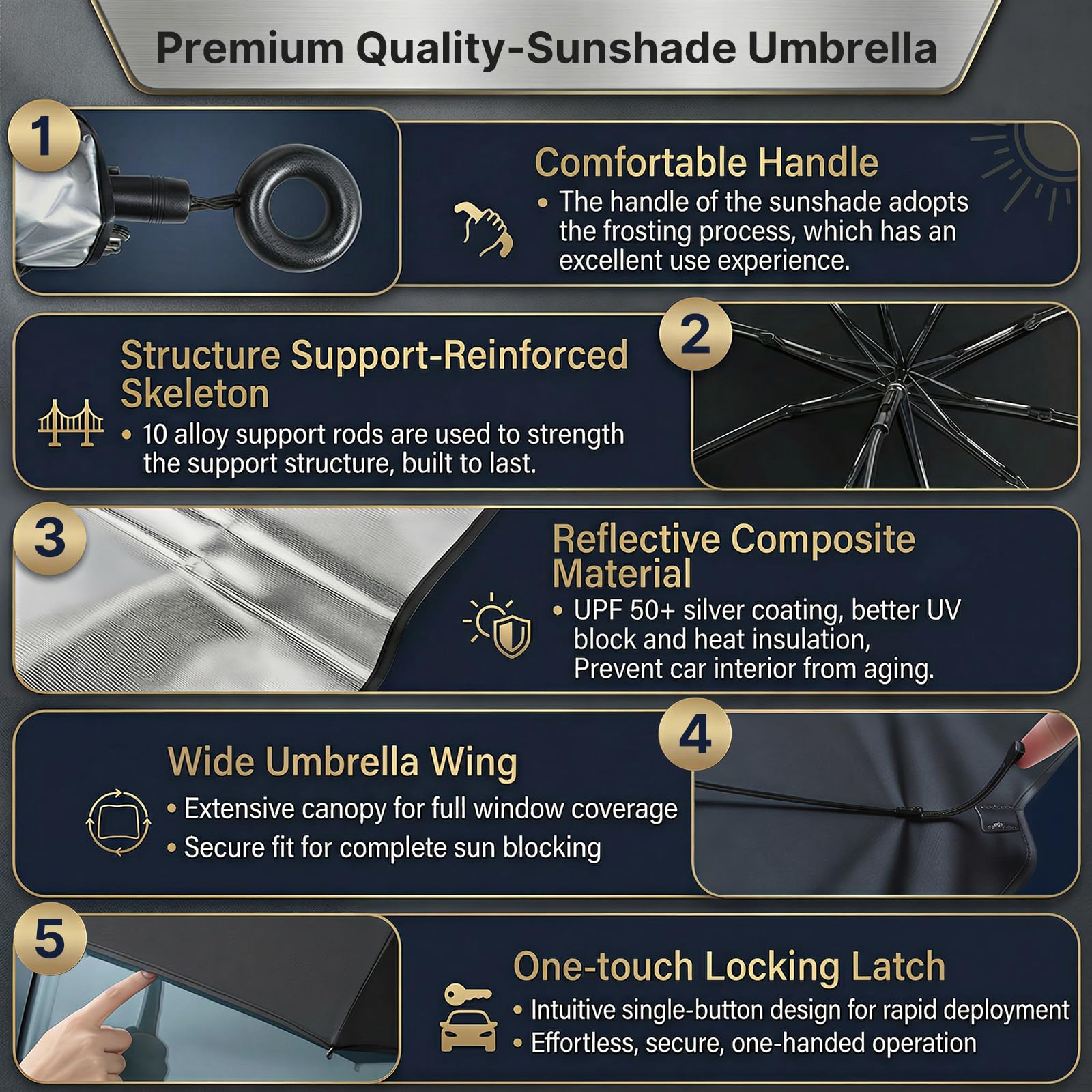 Pare-Soleil Voiture Pare-Brise Avant, Pliable Parapluie Anti-UV Et Anti-Chaleur, Protection Solaire Universelle pour SUV, Camionnettes, Mpv Et Voitures, Facile À Utiliser Et À Ranger