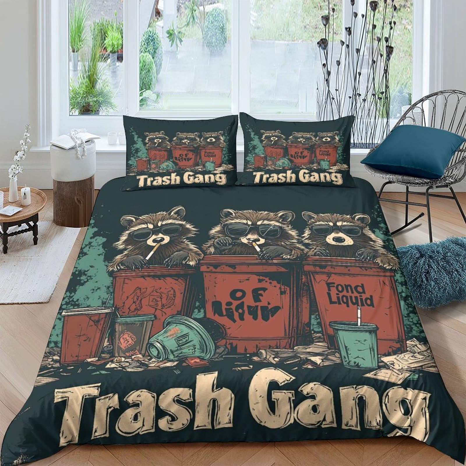 Ctjqhvkz Style-1 3D Printed Raccoon Trash Gang Fitted Sheet Microfiber Soft Breathable Garbage Bin Bed Cover For Bedroom Dorm Mattress Decor Single（135X200cm）