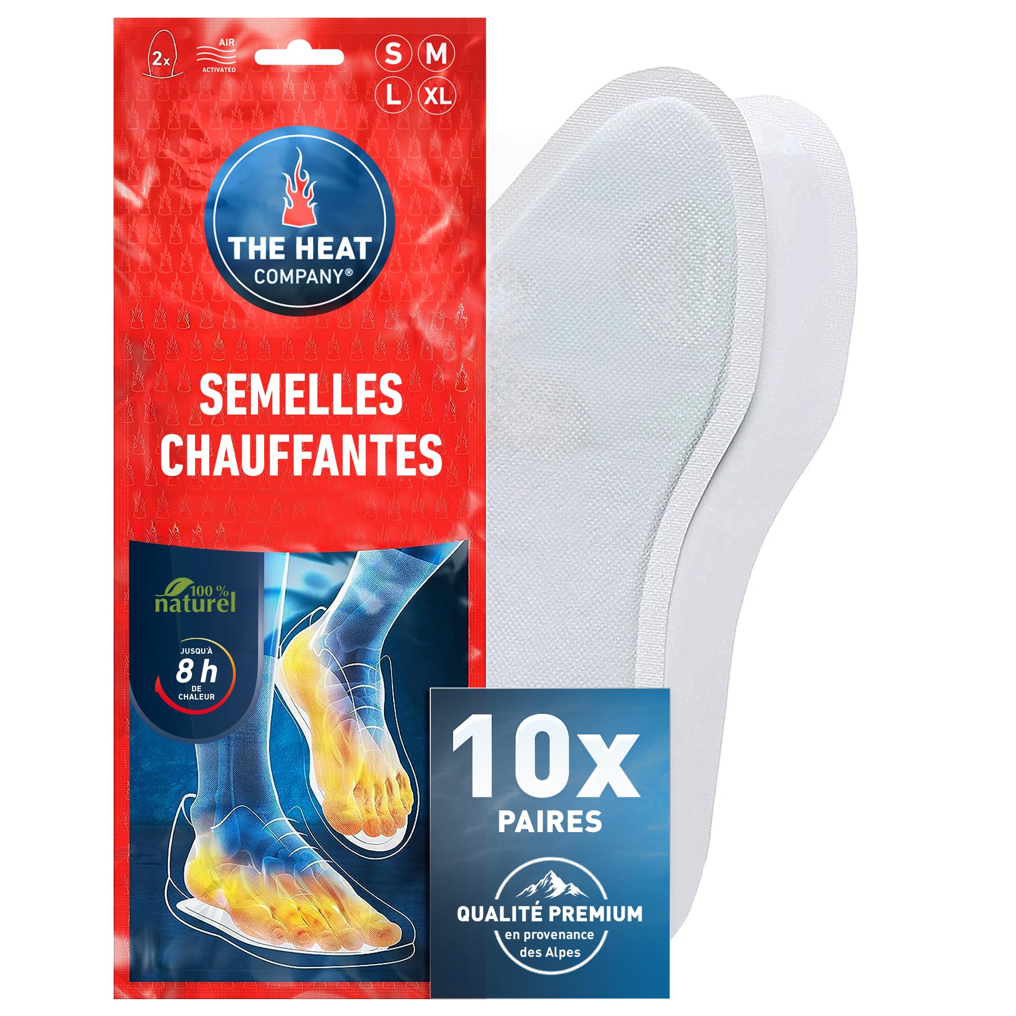 THE HEAT COMPANY Semelles Chauffantes - Extra Chaud - 8 Heures de Chaleur - Chaleur immédiate - autochauffante - purement Naturel – Small, Medium, Large, X-Large - 5, 10 ou 30 Paires