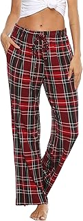 Ladies Plaid Pajama Pants Suaves Pantalones de Pijama para Mujeres Pantalones Largos de Ocio Pantalones Ligeros de Salón
