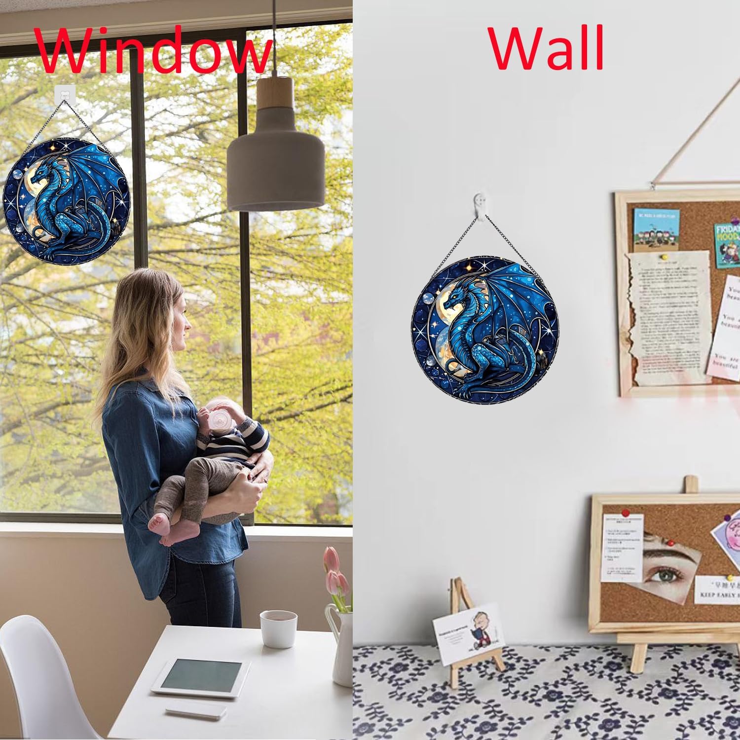 Celestial Dragon Pattern Suncatcher Stained Glass+Cardinal Stained Glass Suncatcher