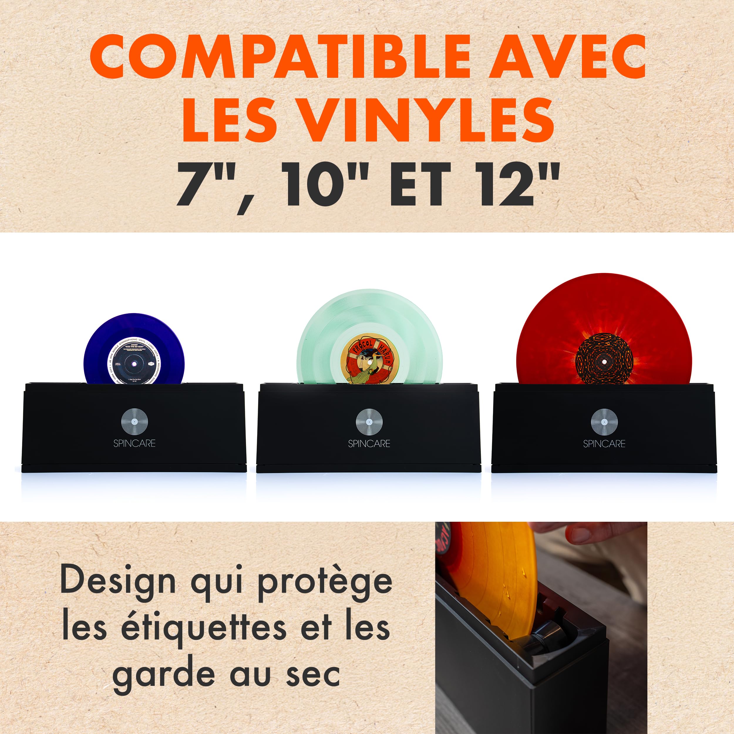 SPINCARE Machine Nettoyage Vinyle Kit Nettoyeur Disque Vinyle pour Albums LP 33 Tours 45 Tours | Inclut Liquide et Bac de Nettoyage Chiffon Microfibre – Nettoie 500 Disques LP