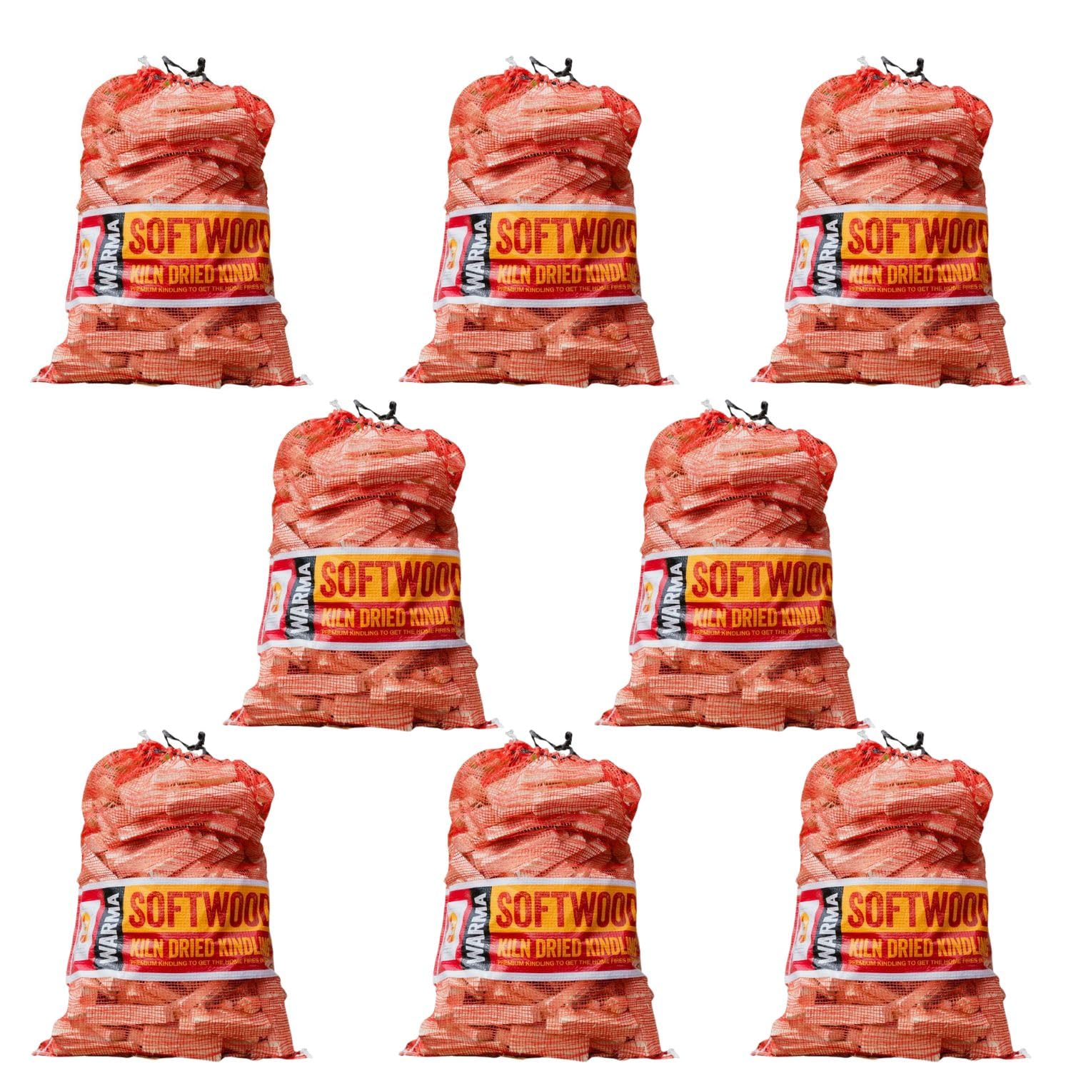 4kg Bulk Nets Quality Kindling Fire Starting Wood Kiln Dried - 32kg in Total - Dried & Cut Easy Storage Netted Bags - For Burner Open Fire Pit Stoves BBQs Pizza Ovens Barbecues Chimineas - 8 x Nets — image 1