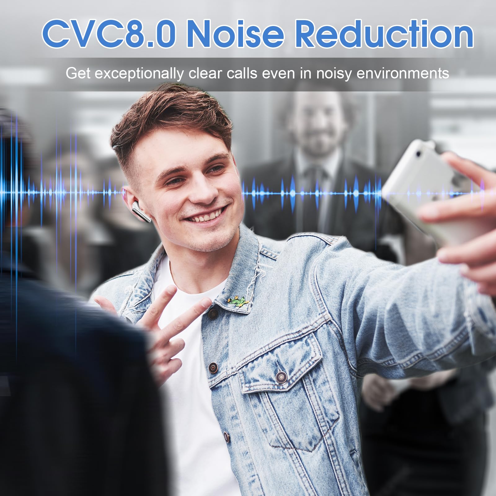 Écouteurs Bluetooth sans Fil 5.3 avec ENC Réduction Bruit, 48H Basses Immersives, IP7 Etanche, Écran LED Blanc
