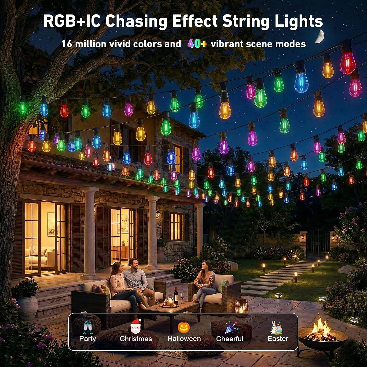 AILBTON 400FT RGB+IC Smart Outdoor String Lights, IP67 Waterproof LED Color Changing Clear Bulb String Lights with App & Remote Control, Shatterproof Hanging Patio Lights for Backyard Garden Party 4