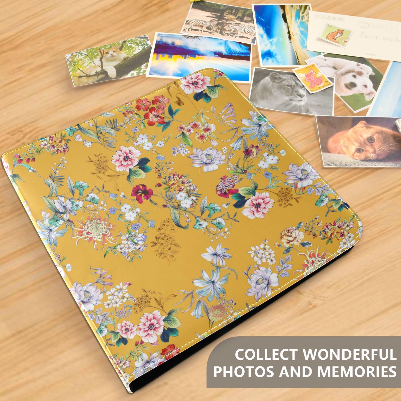 Álbum de fotos para fotos, autoadhesivo, estantería de fotos, álbum de fotos familiar, 4 x 7 pulgadas, patrón de flores