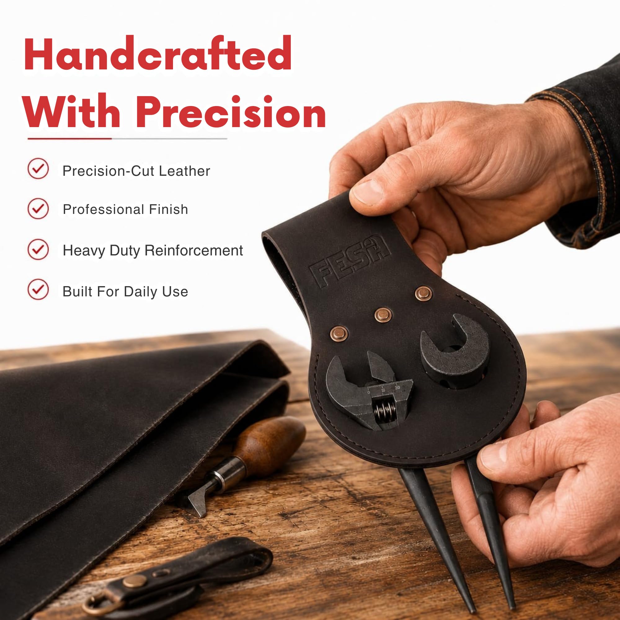 FESA Spud Wrench Holder, Full Grain Leather, Holds 2 Wrenches — Amazon image 5