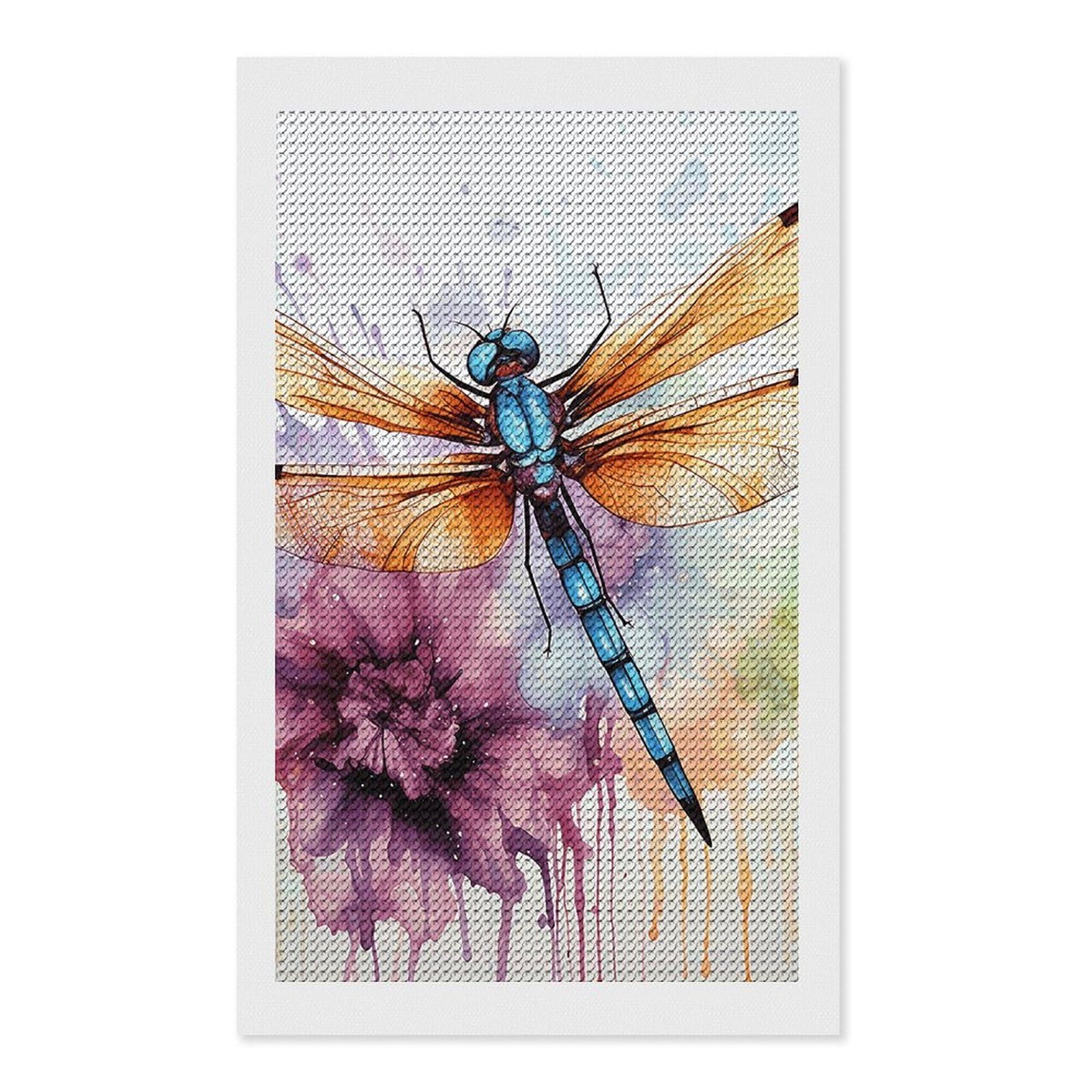 Dragonfly Watercolor Painting Diamond Art Kits for Adults, DIY 5D Diamonds Painting Kits for Beginner, Round Full Drill Diamond Dots Painting, Diamonds Pictures Gem Art and Crafts Wall Decor 12"x20"