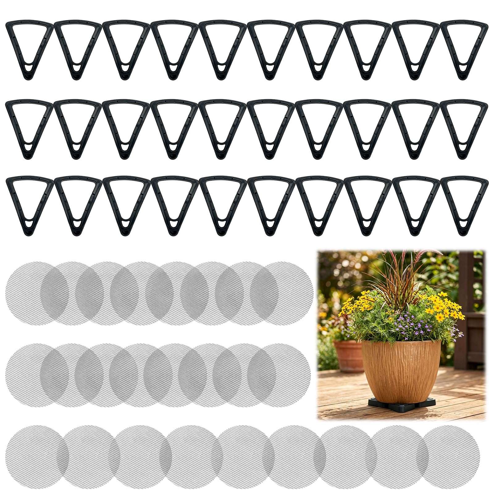 SHIQUAN 30 Pcs Plant Pot Feet, with 25 pcs Drainage Mesh