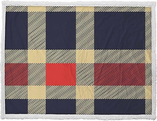 Miniatura 2 de Manta Sherpa de color azul oscuro y crema, manta reversible a cuadros, suave y acogedora, perfecta para cama o sofá, 50 x 60 pulgadas