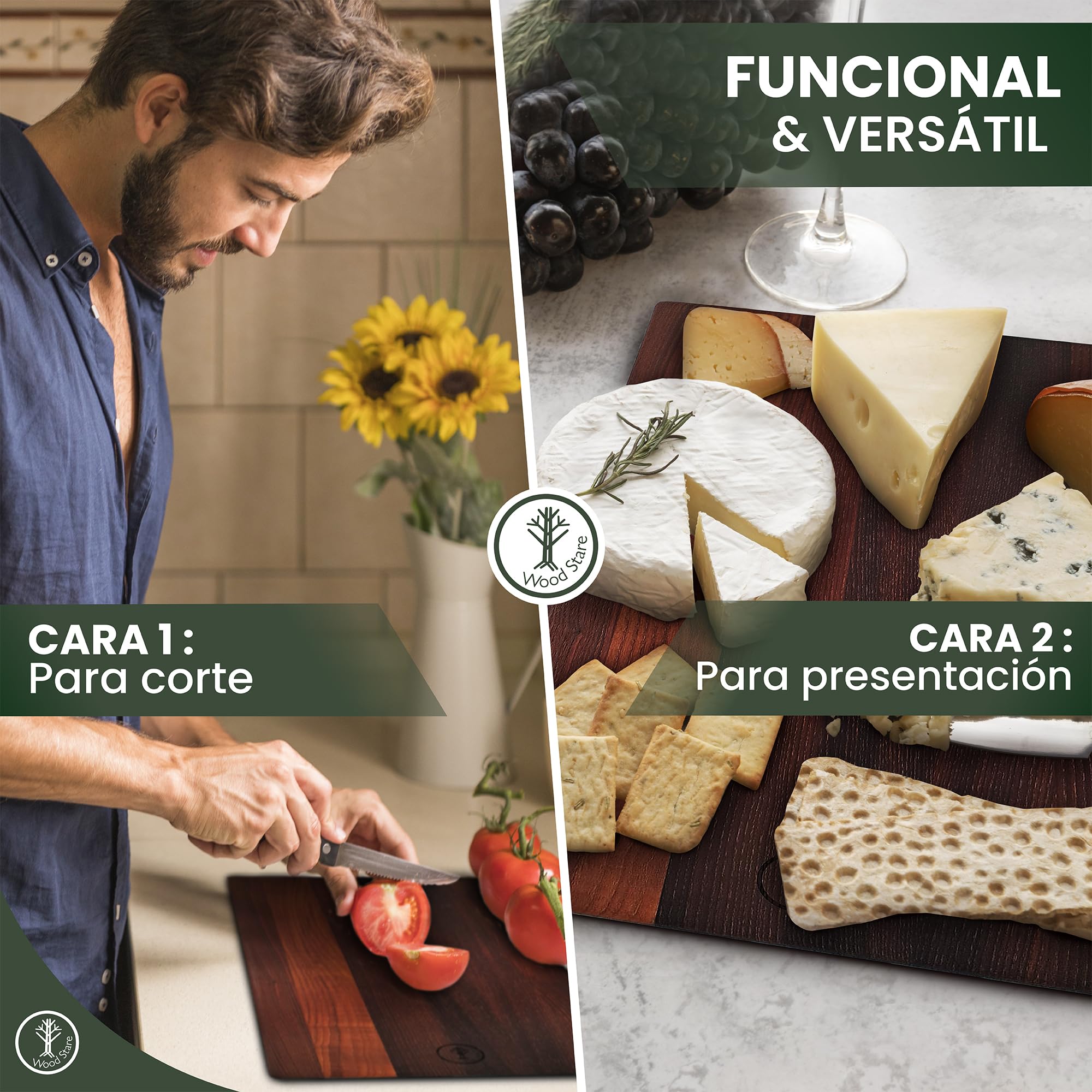 Tabla Madera Cocina 45x25x1,5 | Fresno Termotratado Premium Reversible e Higiénica | Tabla Profesional para Carne, Pan o Quesos | Tabla de Cortar Grande, Ligera y Resistente a la Humedad | WoodStare