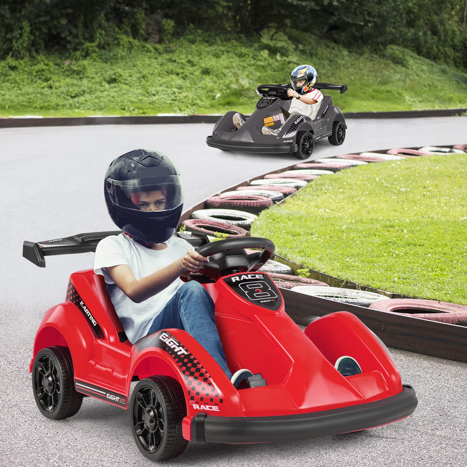 Costzon 6V Racer Go Kart with 2.4G Remote Control, Electric Kids Ride-on Toy with Safety Belt, Music, USB Port, Forward/Backward, 2MPH Max Speed, Battery Powered Go Kart for Kids 37-96 Months (Red)OEKO-TEX STANDARD 100