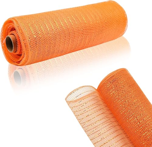 GouZaak 2 Rolls Orange Deco Mesh Ribbon 10 in x 30 ft,Basic Metallic Poly Mesh R