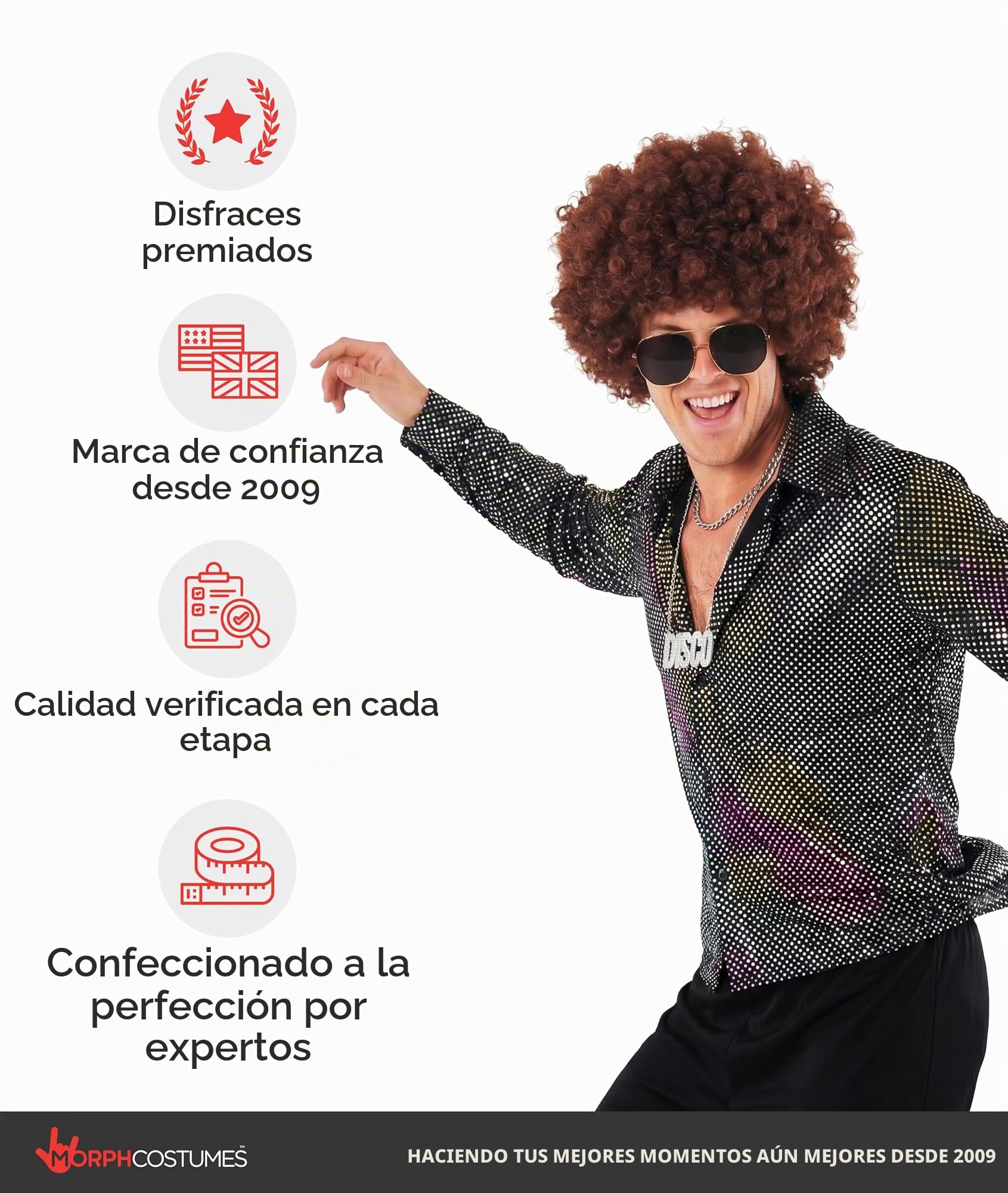 Morph Camisa Disco Brillante Plateada Hombre Carnaval Estampado Lunares Iridiscentes Cuello Solapa Setenta