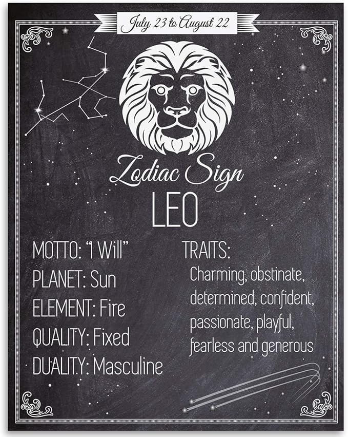 Leo Zodiac Sign 11x14 Unframed Print – Vintage Astrology Wall Art, The Lion Constellation Illustration for Home, Office, or Study Décor