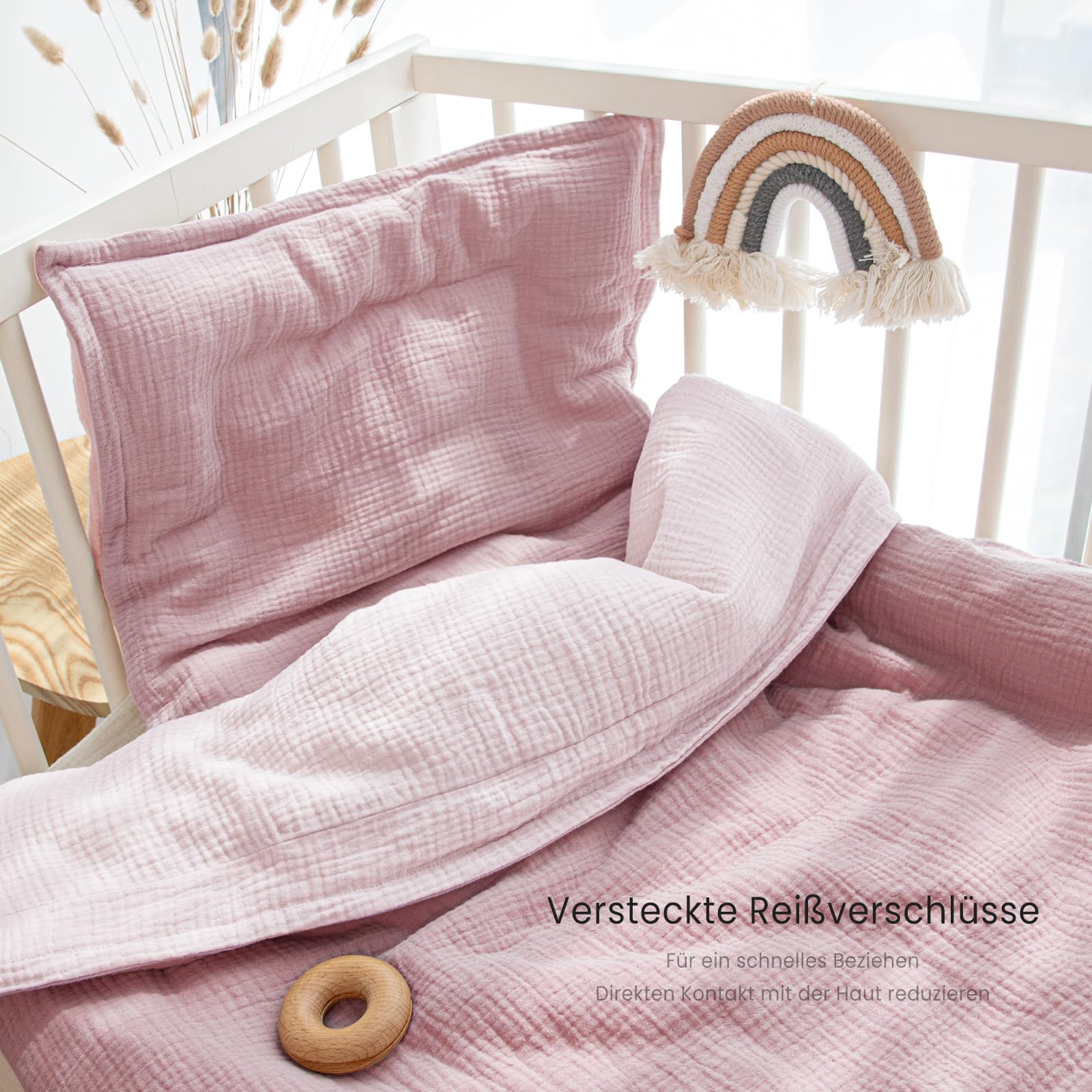 lulumoon Juego de Ropa de Cama Infantil de Muselina de 100 x 135 cm, Funda nórdica de 100 x 135 cm y Funda de Almohada de 40 x 60 cm, de algodón, Ligera y cómoda, Color Gris y Verde, 100 x 135 + 40 x