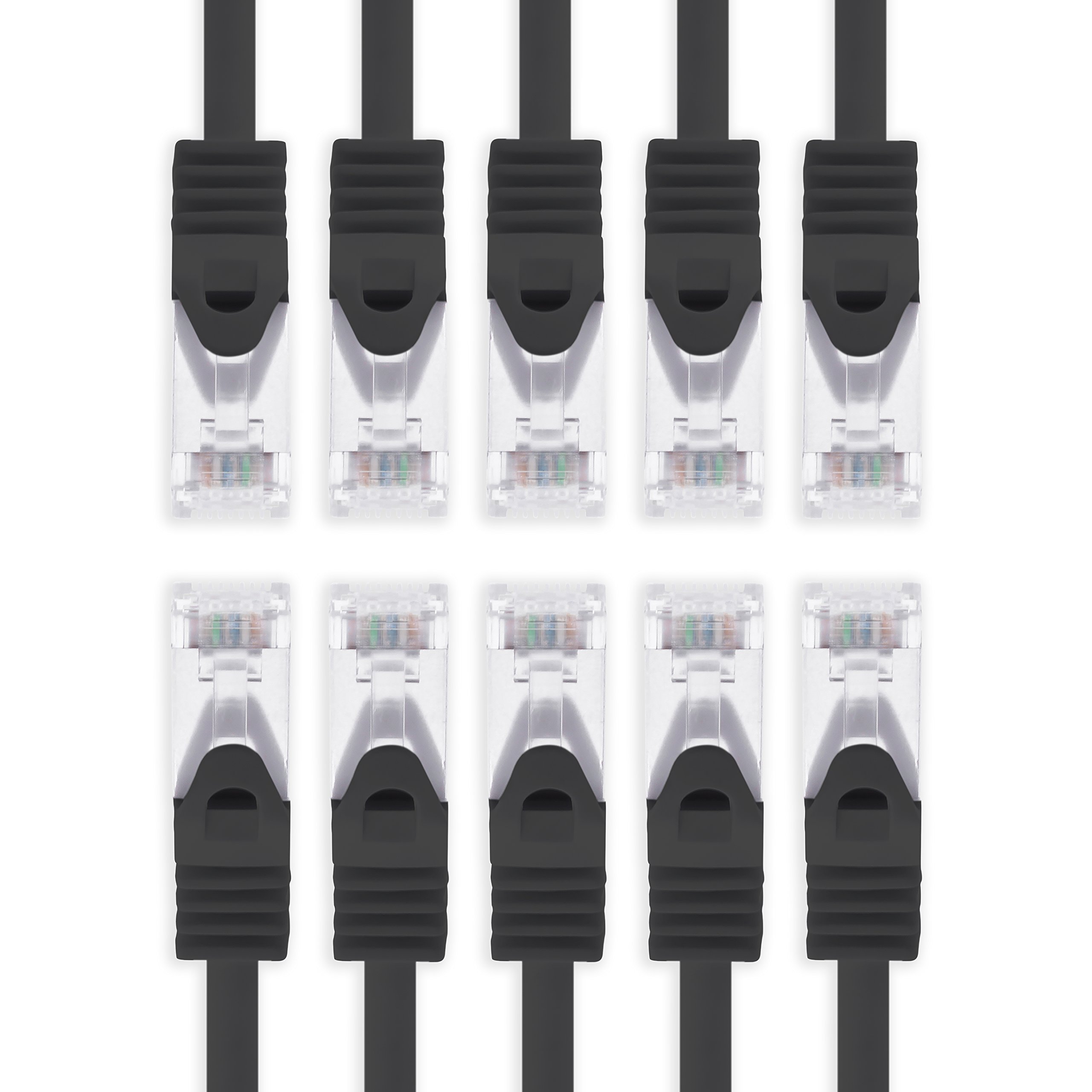 1aTTack.de 0,5m - schwarz - 10 Stück Cat7 Netzwerkkabel SFTP Patchkabel Lankabel Rohkabel 10GB/s - 500 Mhz konfektioniert mit 2 RJ45 Stecker Cat 6a