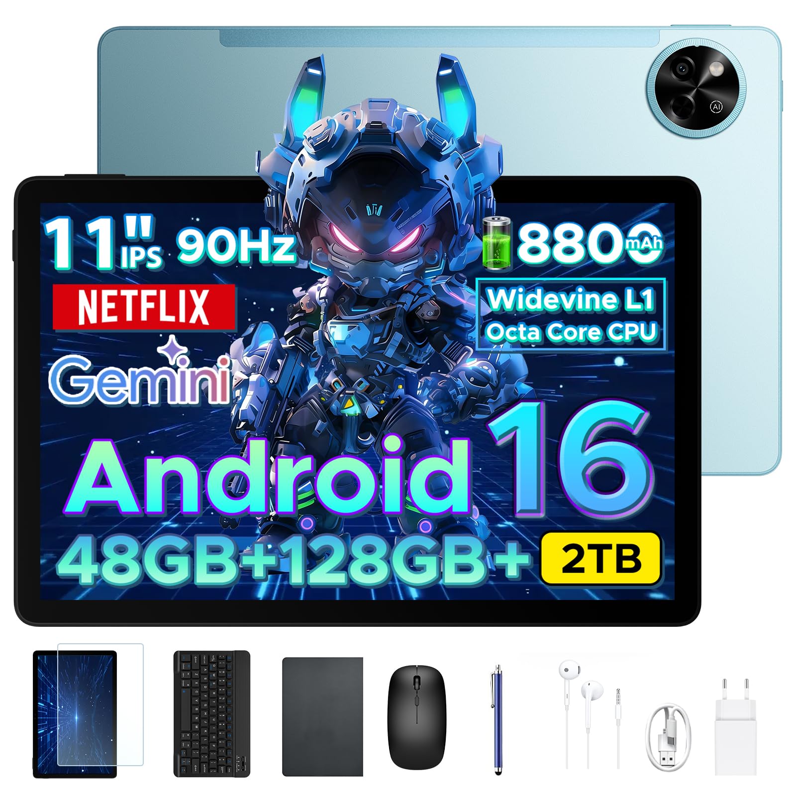 POPUX P11 Tablet Android 16, Tablet 11 Pulgadas con 48GB RAM+128GB ROM/TF 2TB, T7250 Tablets Android con 90Hz Display, 8800mAh, 13MP+5MP, Gemini AI, Widevine L1, 5G WiFi, Teclado, Lapiz, Negro — view 11
