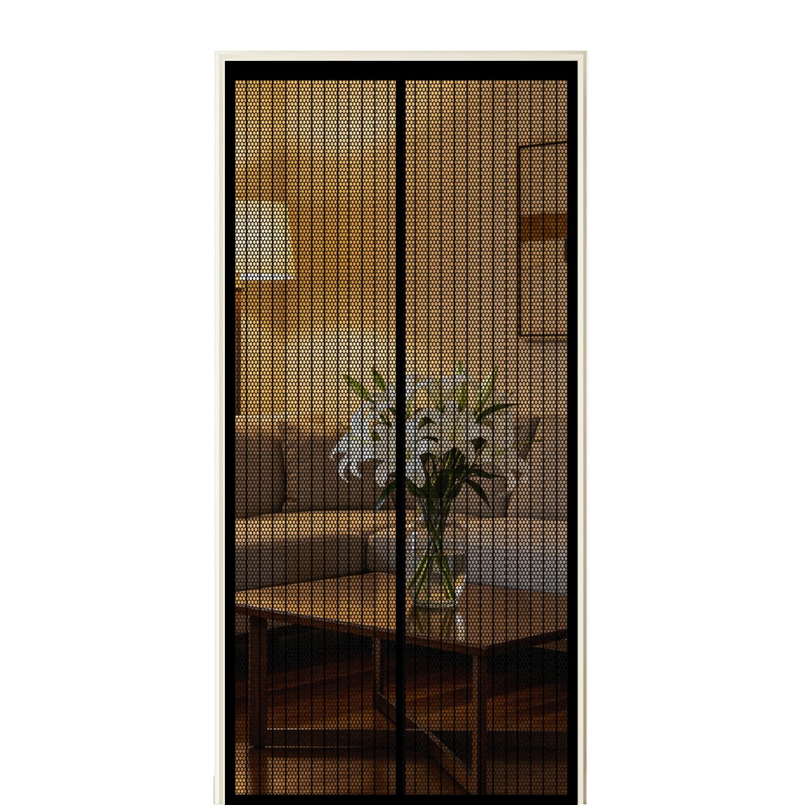 Screen Door 265 x 290 cm Self Sealing Powerful Magnets Door Fly Screen Curtain with Powerful Magnets & Full Frame Magic Tape Suitable for Patio Doors Balcony Bedroom, Black