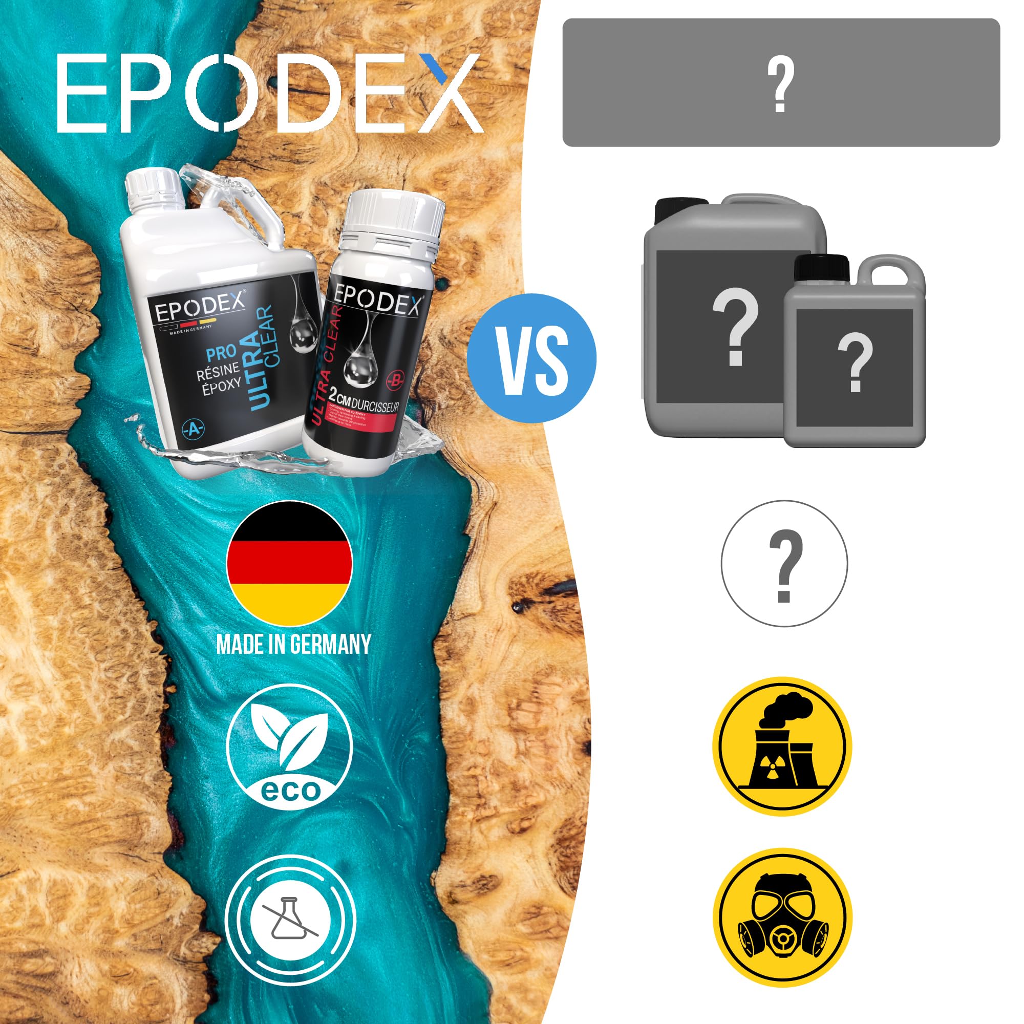EPODEX PRO, Résine époxy jusqu’à 2cm, CLEAR - Transparent, 1,5kg | Kit transparente, Avec ou sans pigments, résine pour bijoux, arts & artisanat, kit DIY