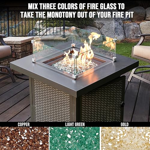 Miniatura 6 de Skyflame Vidrio de Fuego Mezclado de 10 Libras para Hoguera, Chimenea y Paisajismo - Vidrio de Fuego Templado Reflectante de 14 de Pulgada Dorado,