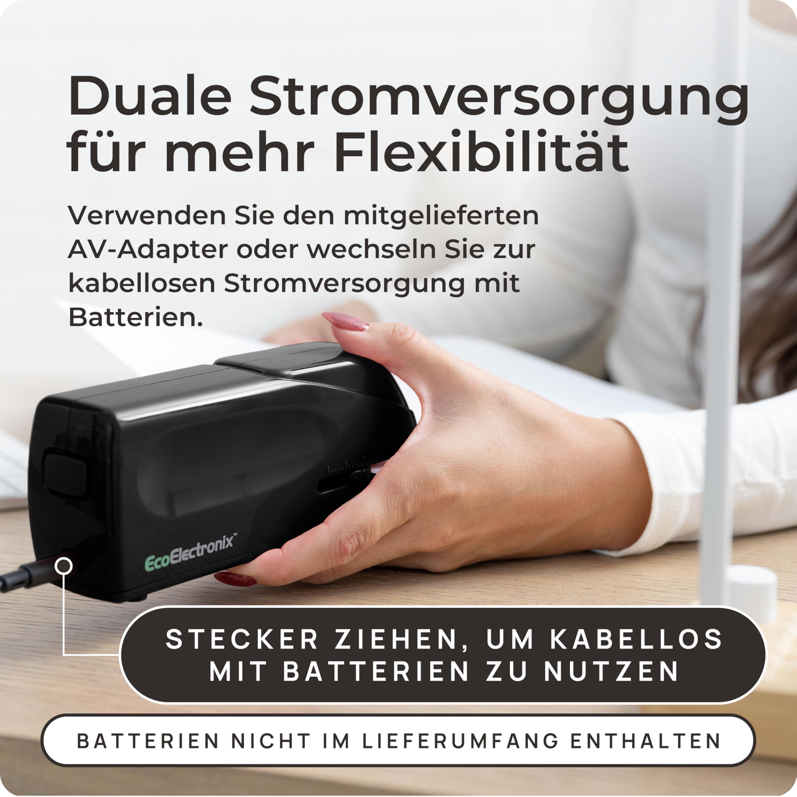 EcoElectronix Tragbarer automatischer elektrischer Heftgerät Pro – Kapazität von 30 Blatt, leiser Betrieb, staufrei und einfaches Nachladen – AC-Adapter/batteriebetrieben, Schwarz