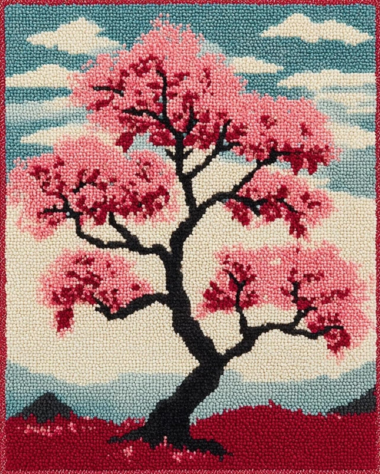 Wallphantom Cherry Blossom Tree Latch Hook Rug Kit,