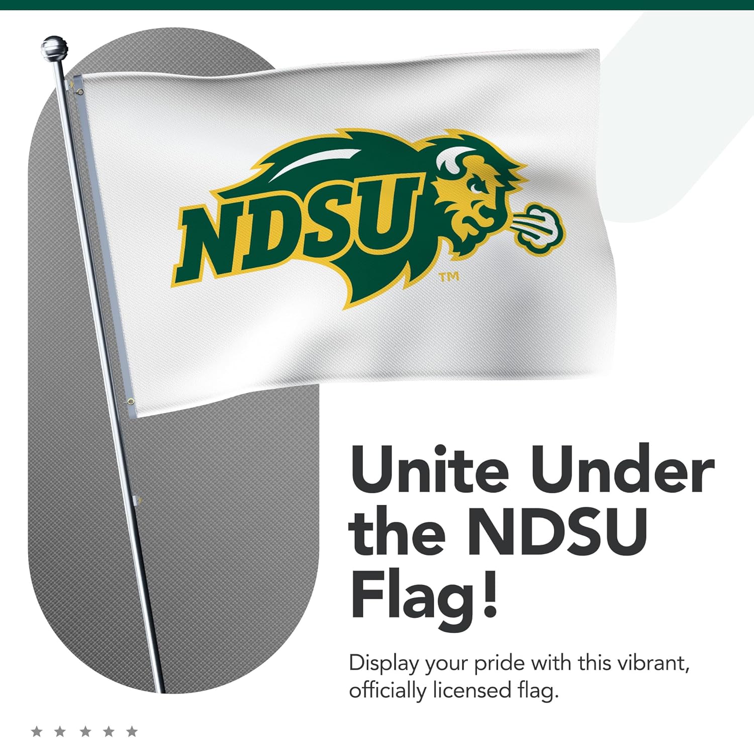 North Dakota State Bison College Sports Printed Flag - NCAA Licensed - Nylon - School Banner (White, Green, Gold) (3' x 5') - Image 7