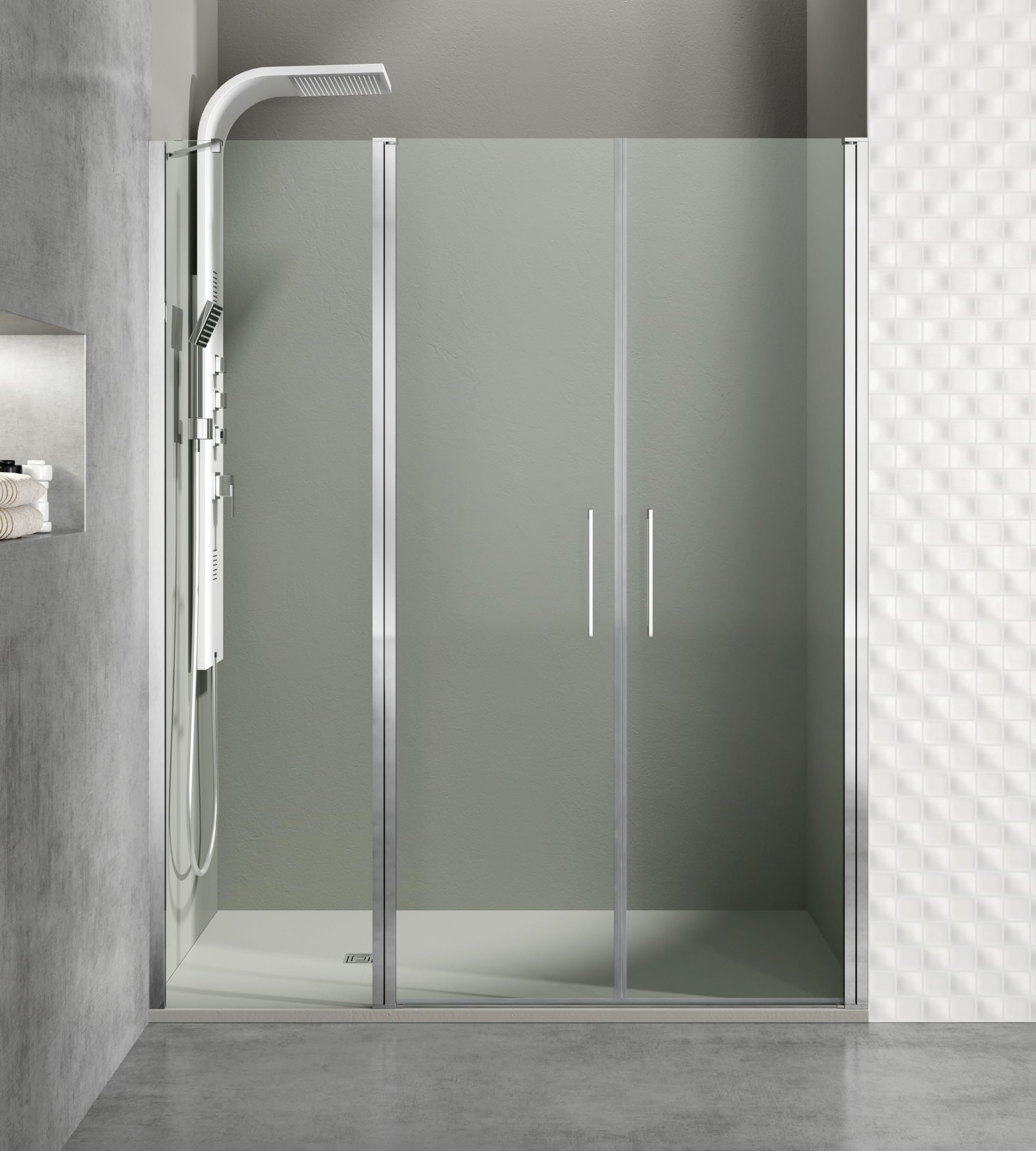 GME - Mampara Ducha 2 Puertas + 1 Fija Cromo 145cm | Mampara de Cristal con Perfilería de Aluminio y 195cm de Altura | Cristal Templado 6mm Antical Y Cierre Magnético