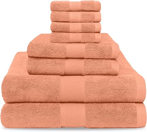 Juego de 8 toallas de baño de algodón 100% de lujo para baño, juego de 8 toallas de baño y toallas de mano y 4 paños de lavado, toallas suaves color