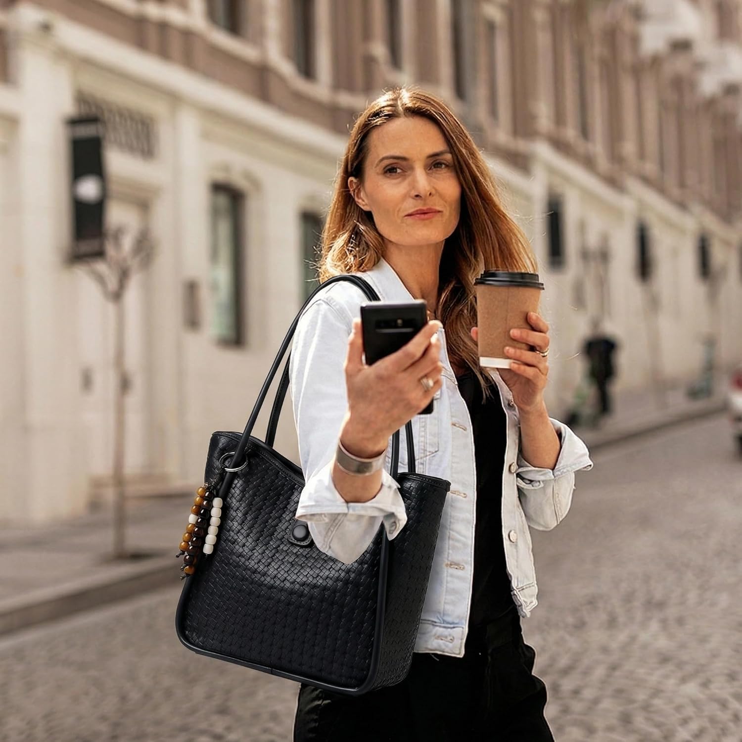 Leather Tote Bag for Women, Lightweight Ladies Handbags with Zipper for Travel & Commute - Image 2